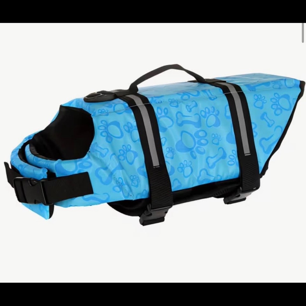 🐶 New Blue Paw Print Dog Life Jacket with Handle size Large